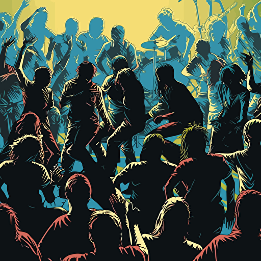 mosh pit, heavy shadows, full color, vector background, detailed,