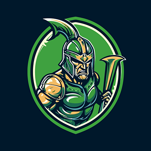 rugby vector logo, saracen warrior holding rugby ball with scimitar, primary color green
