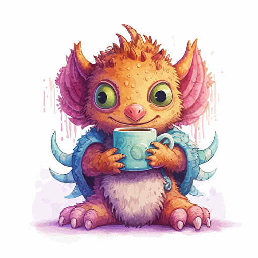 cute creature with cup of hot chocolate, highly detailed colorful, vector art, white background, ghibli studio style