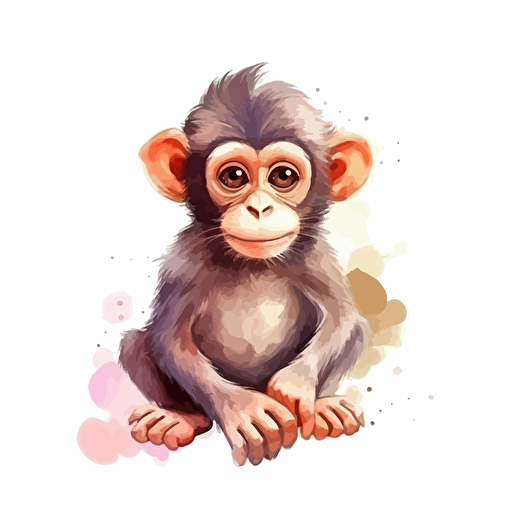 monkey, detailed, cartoon style, 2d watercolor clipart vector, creative and imaginative, hd, white background