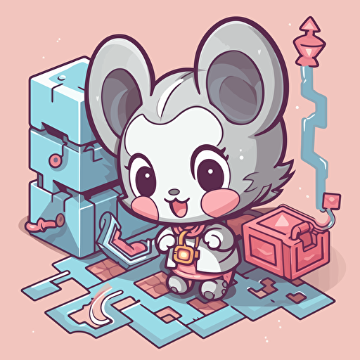 escape room mascot cutie web illustration style, vector