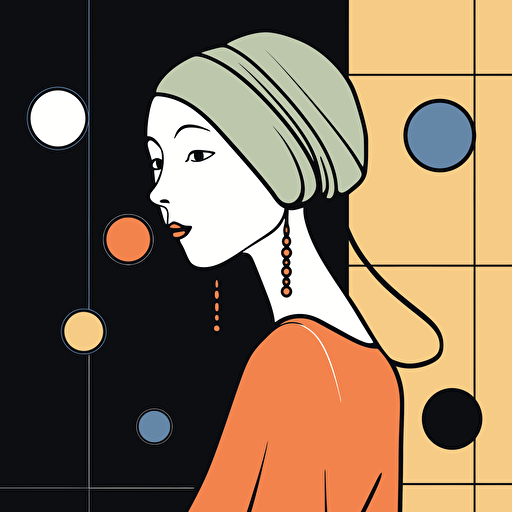 Vector illustration girl with a pearl earring illustration, in the style of patrick caulfield, muted colors, simple line drawings, bill traylor, pseudo, nostalgic, hinchel or sticker white bakcground