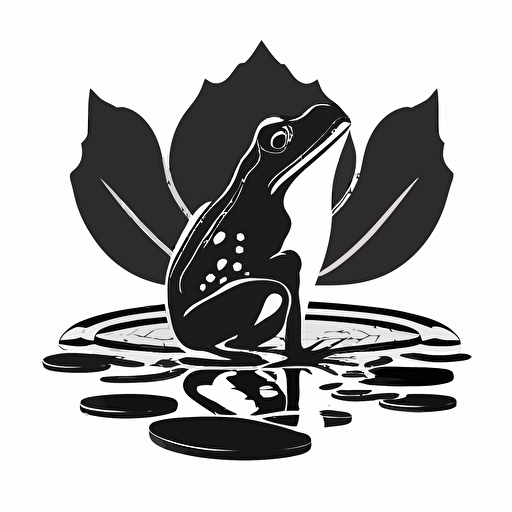 iconic logo of a frog sitting on a Lilly pad, black vector, on white background