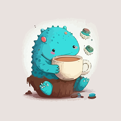 cute creature with cup of hot chocolate, highly detailed colorful, vector art, white background, ghibli studio style