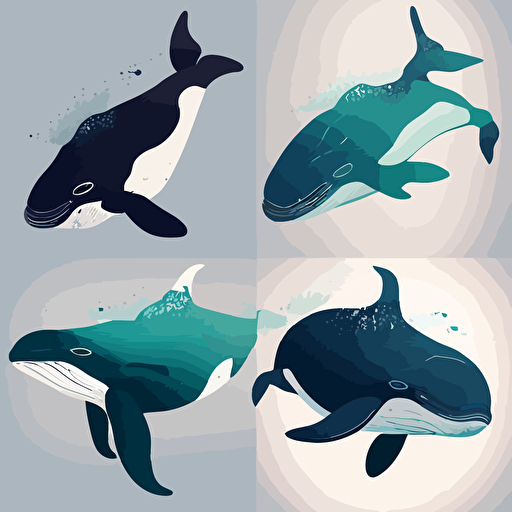 whale, illustration, vector, four different positions
