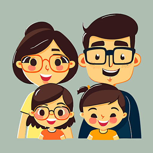 family of 4, smiling, vector