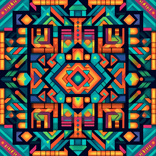 sharp vector aztec pattern, simple, square like, dmt, made in adobe illustrator, colorful 5.1