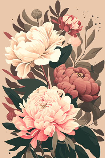 peonies, vector illustration, flat, 2d,