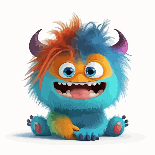 A saturated colorfull baby fur korean monster, goofy looking, smiling, white background, vector art , pixar style