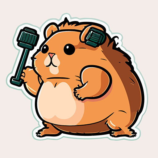 cut sticker of a buff guinea pig that is working out, cute, cartoon mascot, flat color. vector