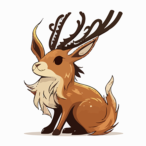 Adorable jackalope with big horns, vector logo, vector art, 2d, simple cartoon, white background