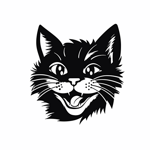 cat laughing, black and white design, vector isolated on white