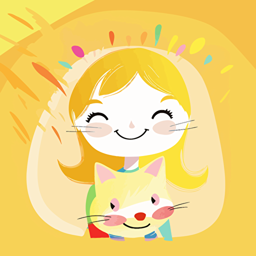 black,multicolor child illustration, big, vector, background white, cat, littlr cat, light yellow, smile, happy, joy, child 6144x6144