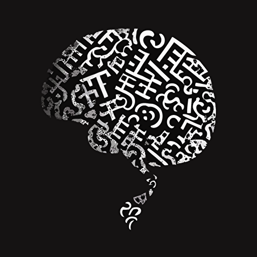 simple brain with runic question marks in it, black and white, vector, flat, svg