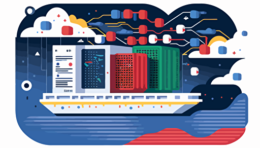 a data science platform running on a kubernetes cluster, illustration flat vector render