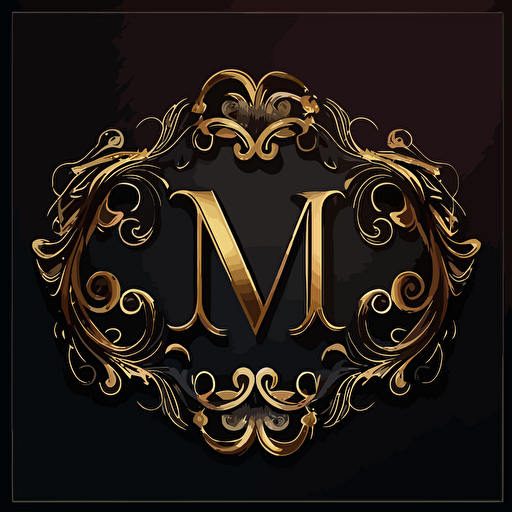 logo with letter M for a business card, simply dark ornamental style, gold detail, vector, super resolution, HD