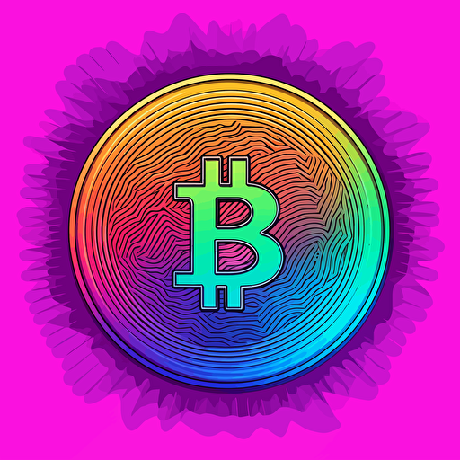 Crypto coin, 2d vector, colourful, plain background, vibrant, soft