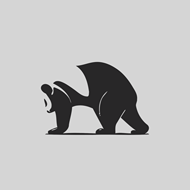 an abstract panda icon. Panda in downward dog pose. Behind angle. Black and white vector. Minimal. Simple. Clean. No detail. No texture. Abstract. Basic.