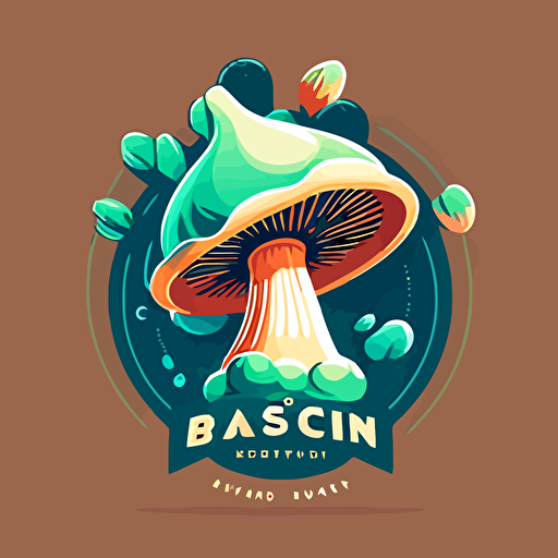 a vector styled mushroom logo with a laboratory spin