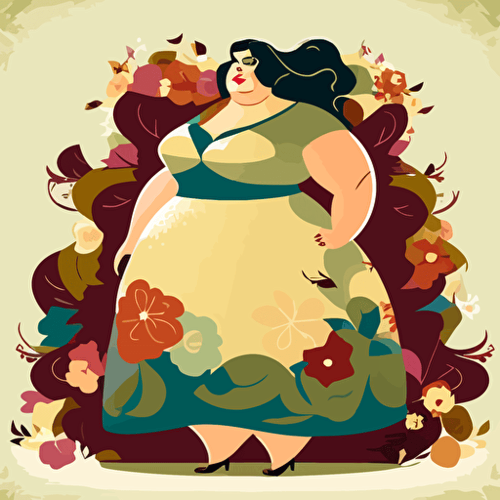 vector file fat lady dressed with flowery dress