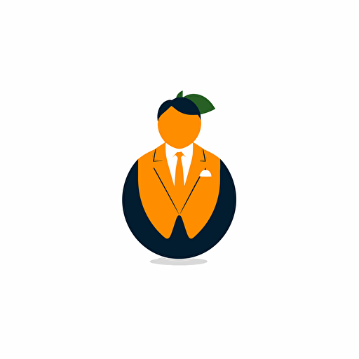 Design a minimalistic logo with a vector image of an orange fruit wearing clothes. The logo should not have any other human associations. The image should be centered on a white background.