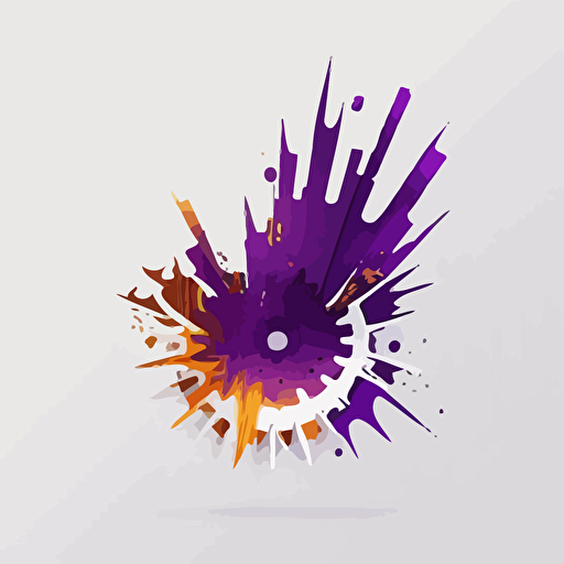 minimalist icon, flaming gear, white background, purple, vector, no shadows