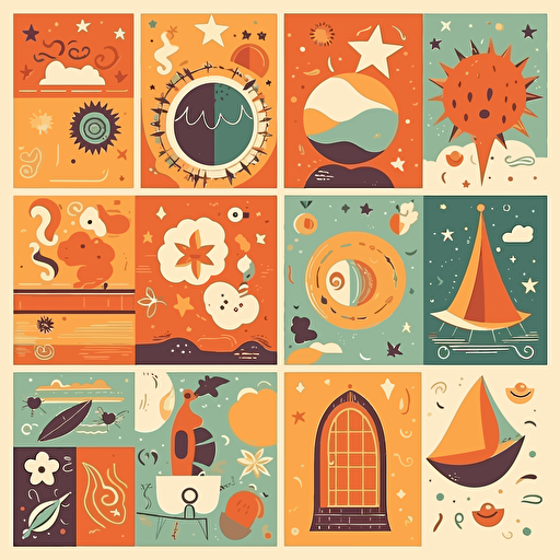 vector illustration Educational Posters, Toddler Playroom Decor, Illustration, warm colors, sky symbols