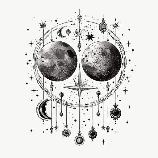 detailed moon phases design with stars line drawing super detailed vector design on white background