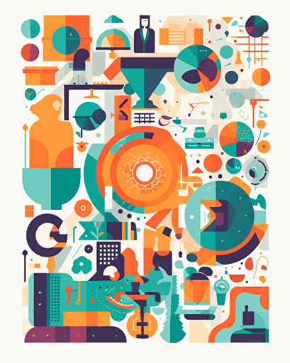 flat modern vector image of learning english, complemenatry colours, bright orange and purple and teal, high resolution, white background, rounded edges, detailed