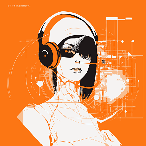 2D vector Music Vinil in minimalism cyberpunk style. Colors: orange & white background