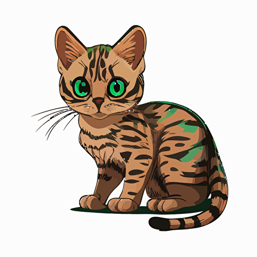 A cartoon mini bengal cat with green emerald eyes vector illustration cute meowing