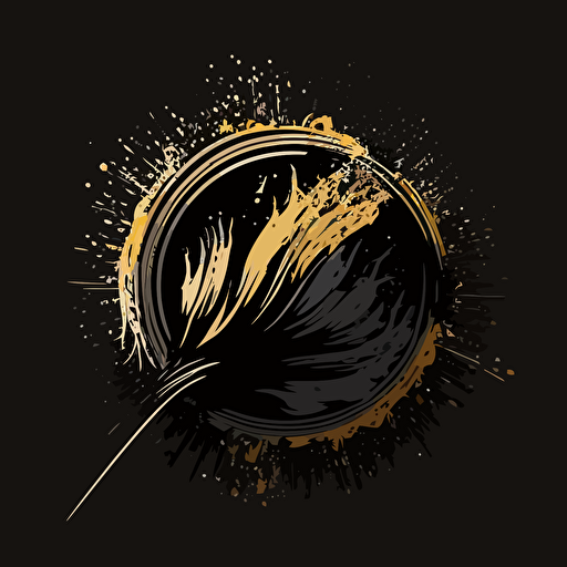 Circular logo with a paint brush, vector, black background