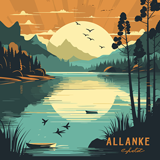 a retro vector travel poster of a lake