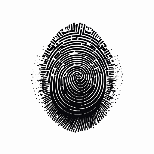 a futuristic geometric iconic logo of a fingerprint made from a circuit, black vector on white background.