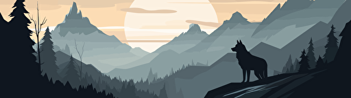vector illustration of a howling wolfpack, mountain and pine scenery