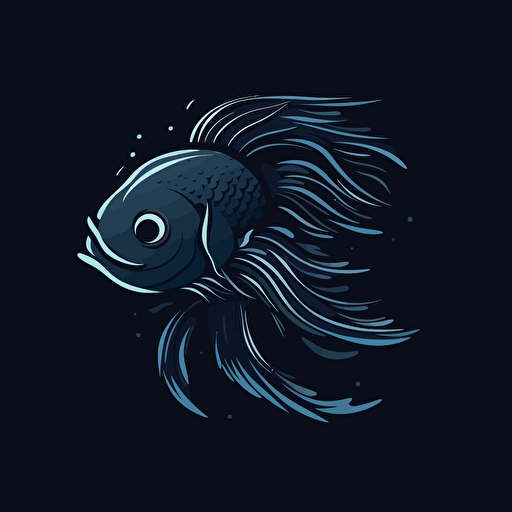 simple vector art logo, dark blue beta fish, pure black background