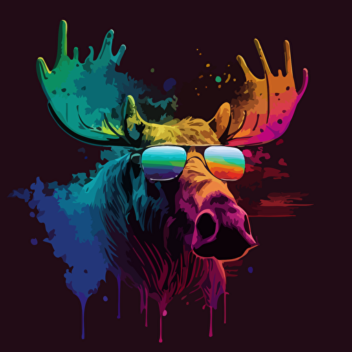 moose with sunglasses on dreaming about funk music, vector art, lsd, colorful