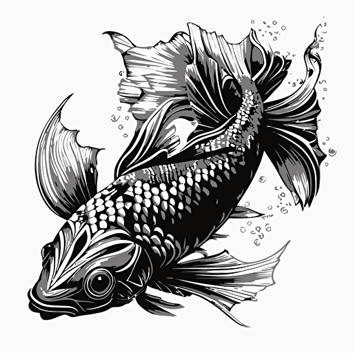 fish koi vector art , black line