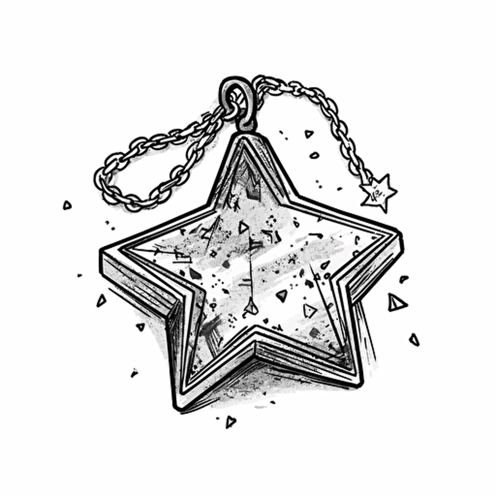 Hand drawn black and white sketch of amulet with stars, white background, sticker, vector, cutout