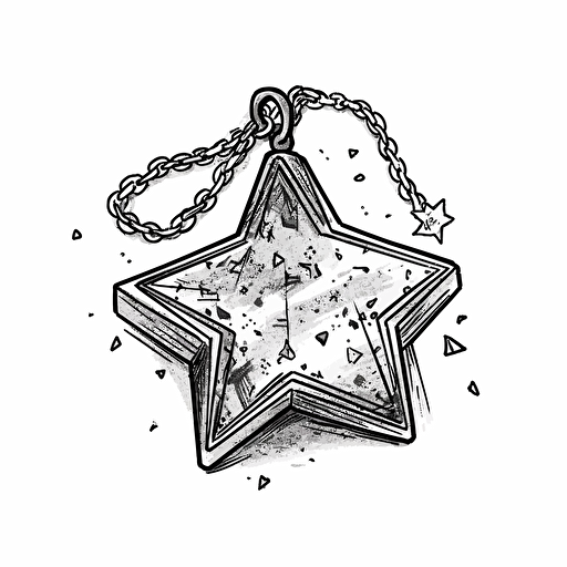 Hand drawn black and white sketch of amulet with stars, white background, sticker, vector, cutout