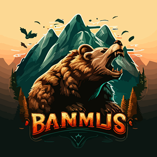 An_emblem_logo_for_a_angry_bear:: mountains in the background, color, vector, v 5