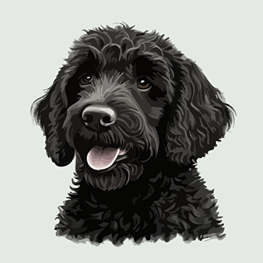 happy black Labrador poodle dog, simple vector art, white background