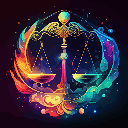 vector art image of a hyper-detailed libra sign, vibrant colors, in space swirling with colors and shapes, surprising, epic, dazzling, dreamlike,