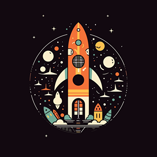 logo for a toy rocket building club, people buildig the toy rocket, minimalist, vector