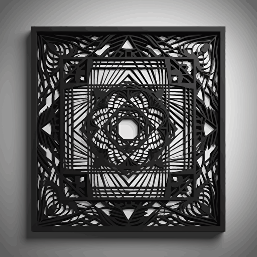 esher black and white design in the style of square modern geometric vector, laser cut with layers