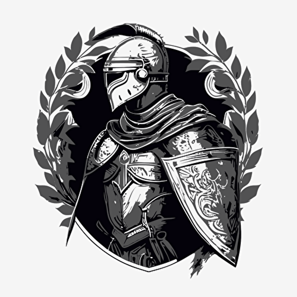 Man in armor and cape doodle vector ilustration black and white