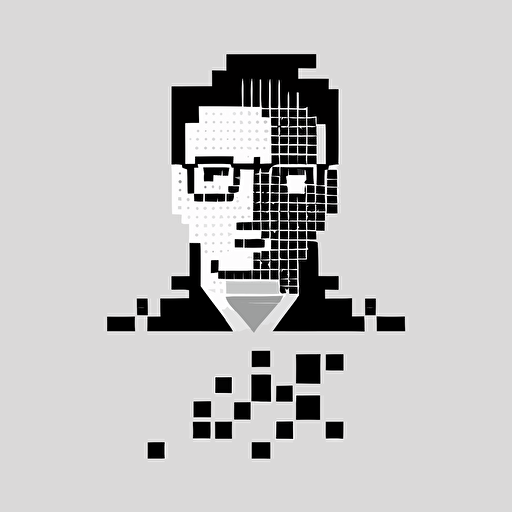 simple minimal logo of a person side face, pixel art, matrix code, flat vector logo, simple minimal, style of Paul Rand