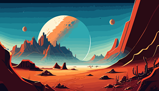 mars aliean planet landscape,mountians,wide angle,planets,anime style,comic,vector,
