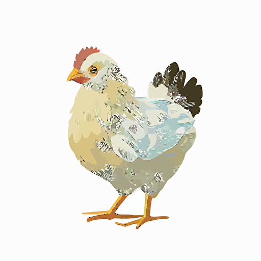 white hen chicken, white background, childrens book flat color vector art