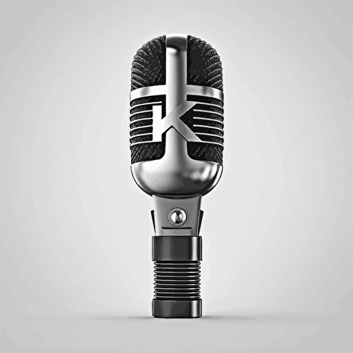 small mic with letter K, black and white, modern, vector art, simple